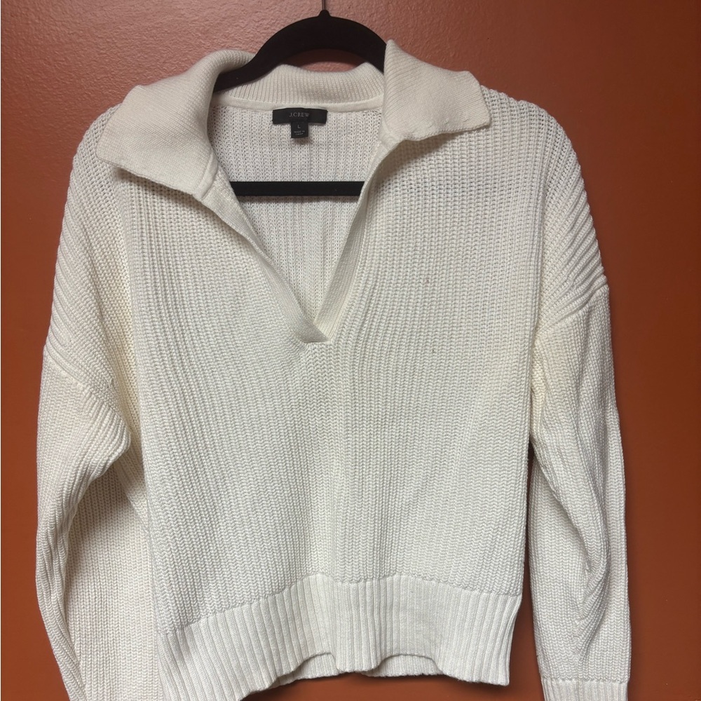 J.Crew Womens Large White Collar Long Sleeve Sweater
